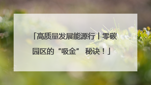 高质量发展能源行丨零碳园区的“吸金” 秘诀！